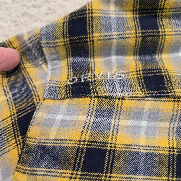 Orvis Active Fit Men's XL Long Sleeve Button-down Flannel Shirt Yellow Plaid - Picture 11 of 13